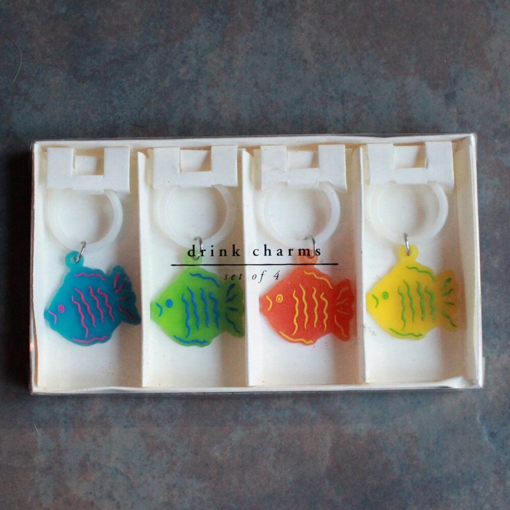Vintage Pier 1 Imports 4pk Fish Themed Drink Charms